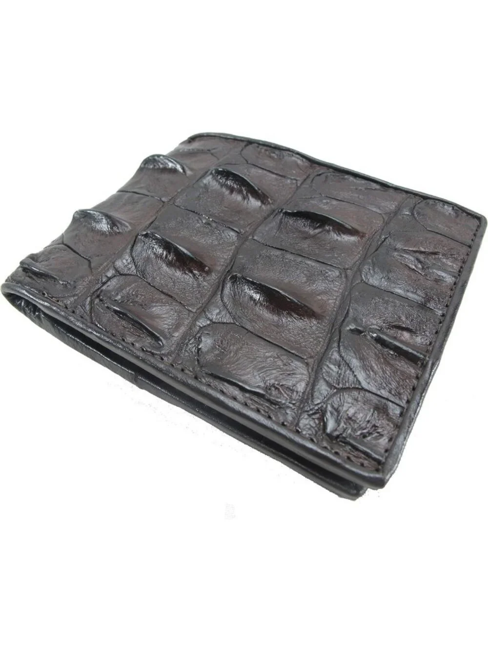 Genuine Crocodile Leather Bifold Wallet - 6 Card Slots, 2 ID Windows, Brown